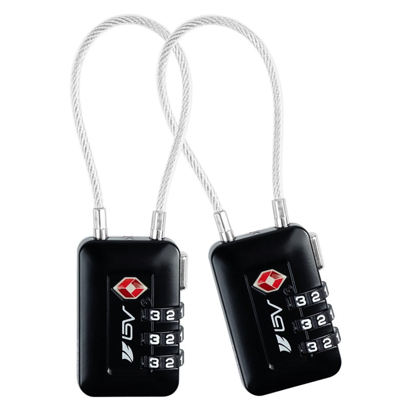 BV TSA Accepted Luggage Travel Lock, Set-Your-Own Combination Lock for School Gym Locker, Luggage Suitcase Baggage Locks, Filing Cabinets, Toolbox, Case (Black, 2 Pack) - Image 1